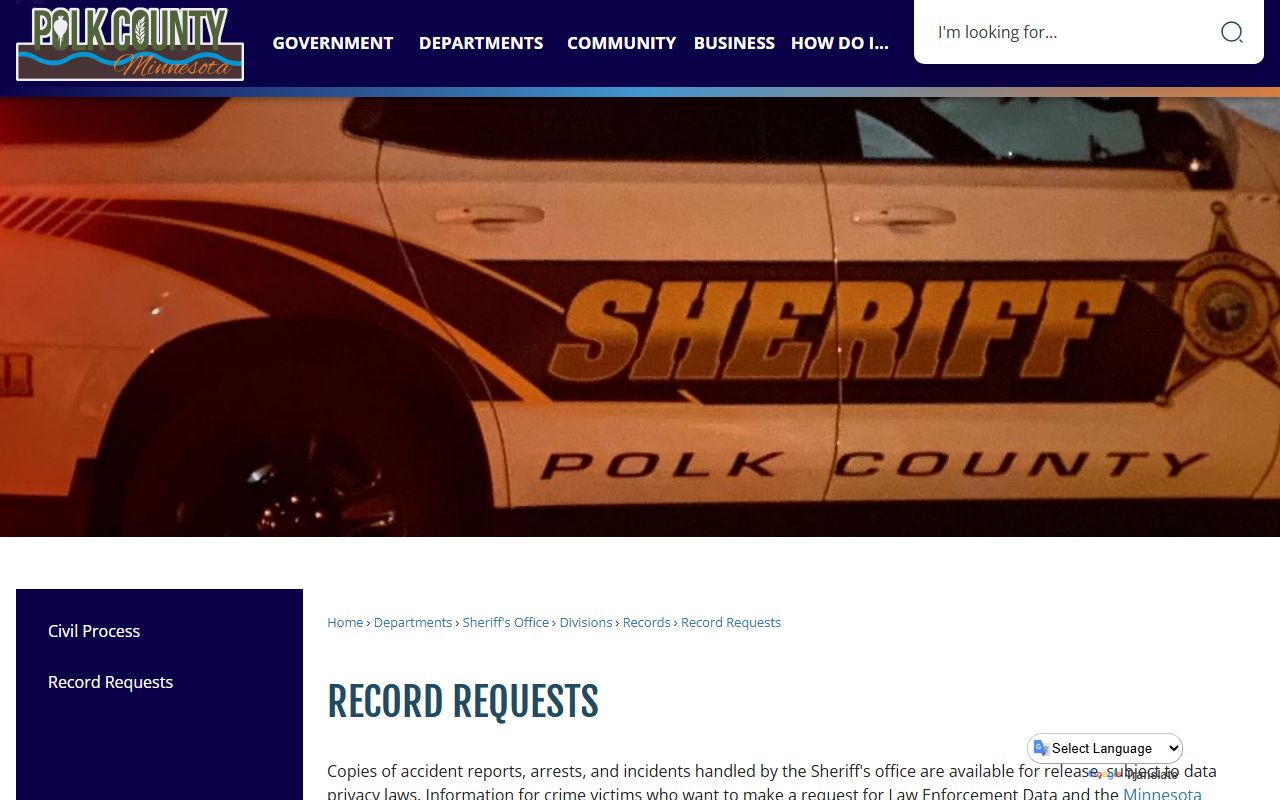 Polk County inmate records request page for arrest and booking records