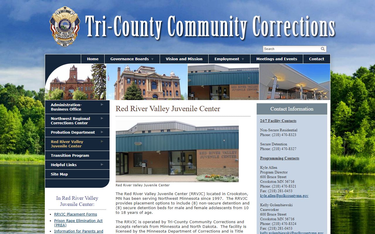Red River Valley Juvenile Center overview page from Tri-County Community Corrections